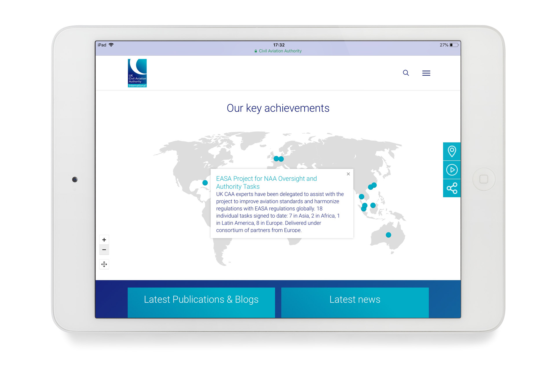 CAA International website on iPad