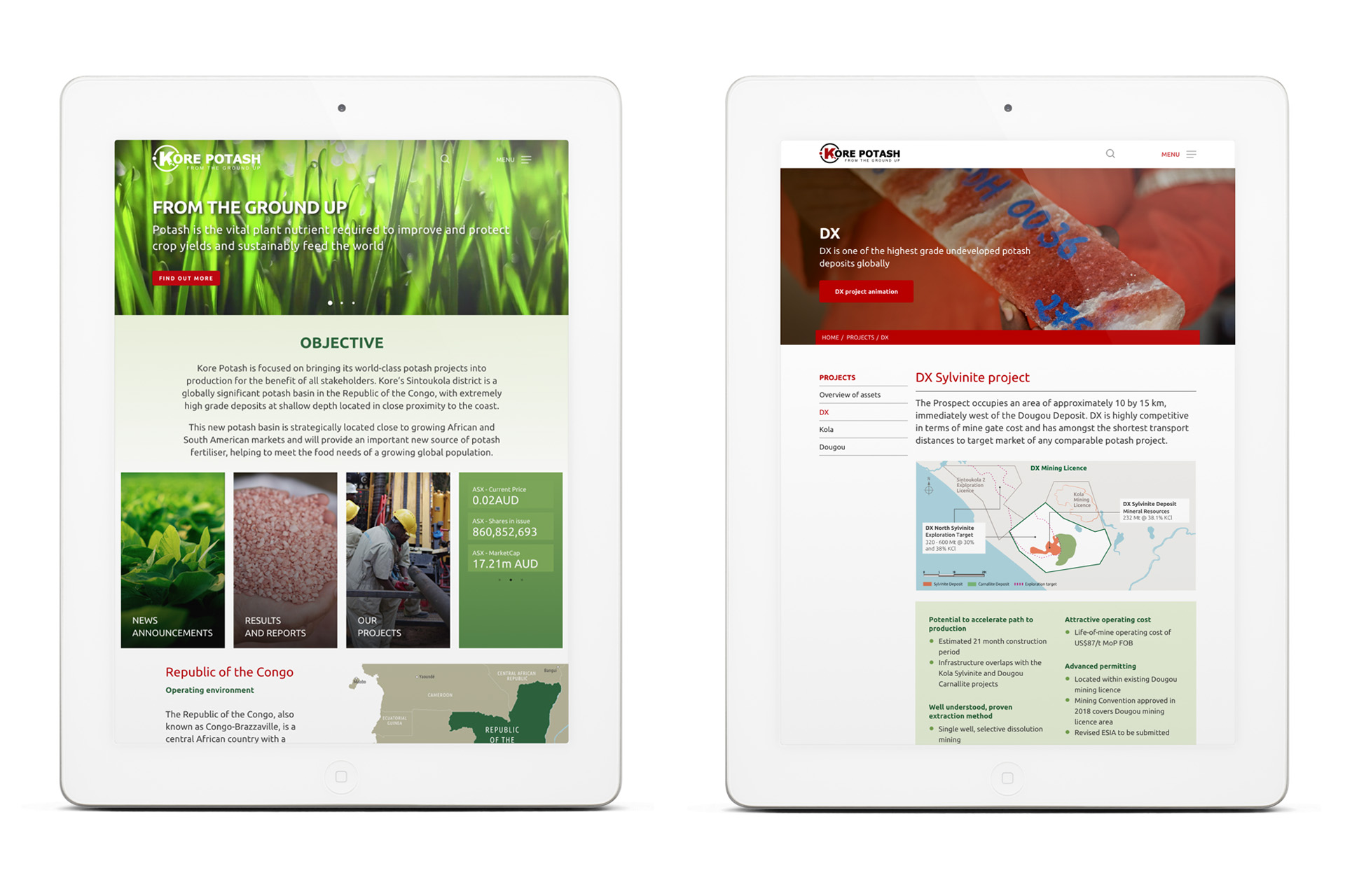 Kore Potash website - iPad view